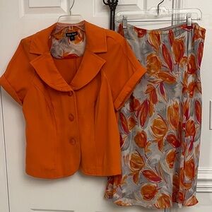 Dana Kay Orange and Gray Floral Skirt Set